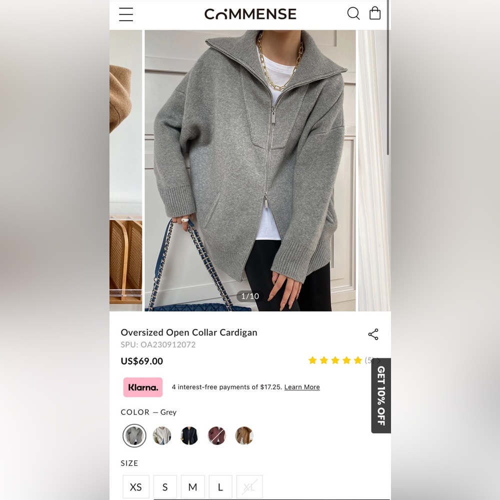 Commense oversized open collar zip sweater
